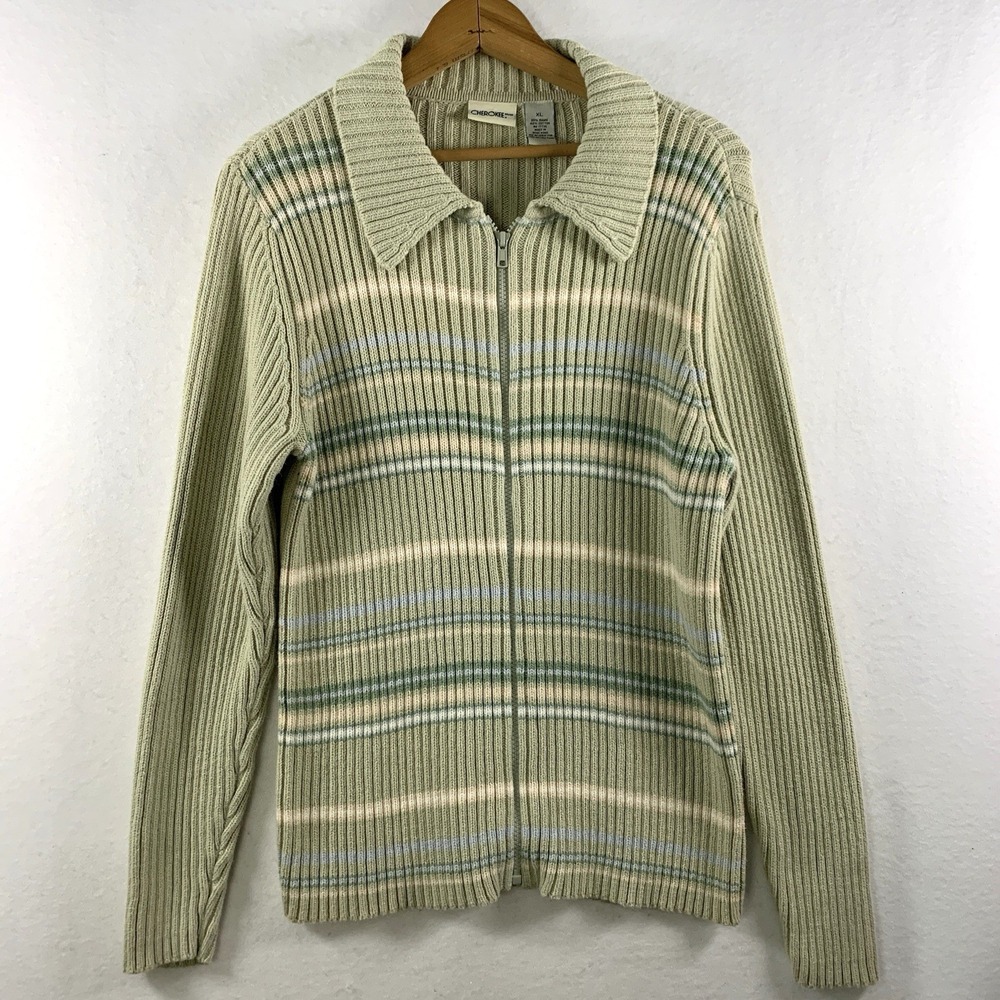 VTG Cherokee Womens Y2K Chunky Ribbed Zip Sweater Cottage Indie‎ Soft Grunge
